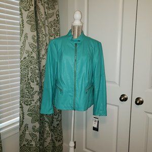 Wilson Leather touch black rivet jacket Turquoise